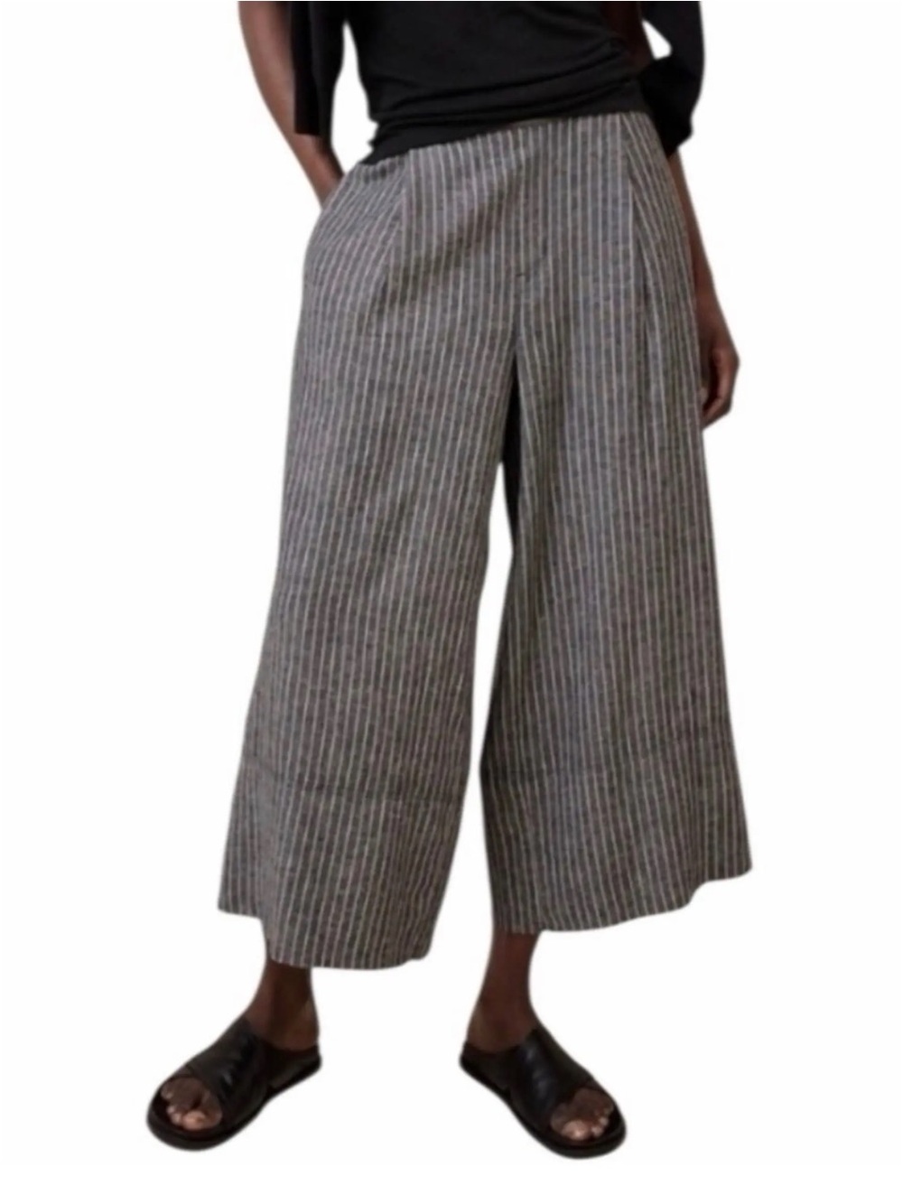 Banana Republic Gray Linen Blend Wide-Leg Crop Pants